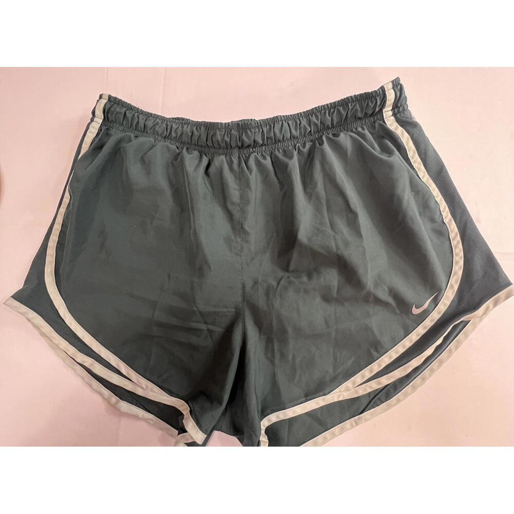 Nike Dri-Fit Womens Dark Green Light Green Trim Exercise Running Shorts Large